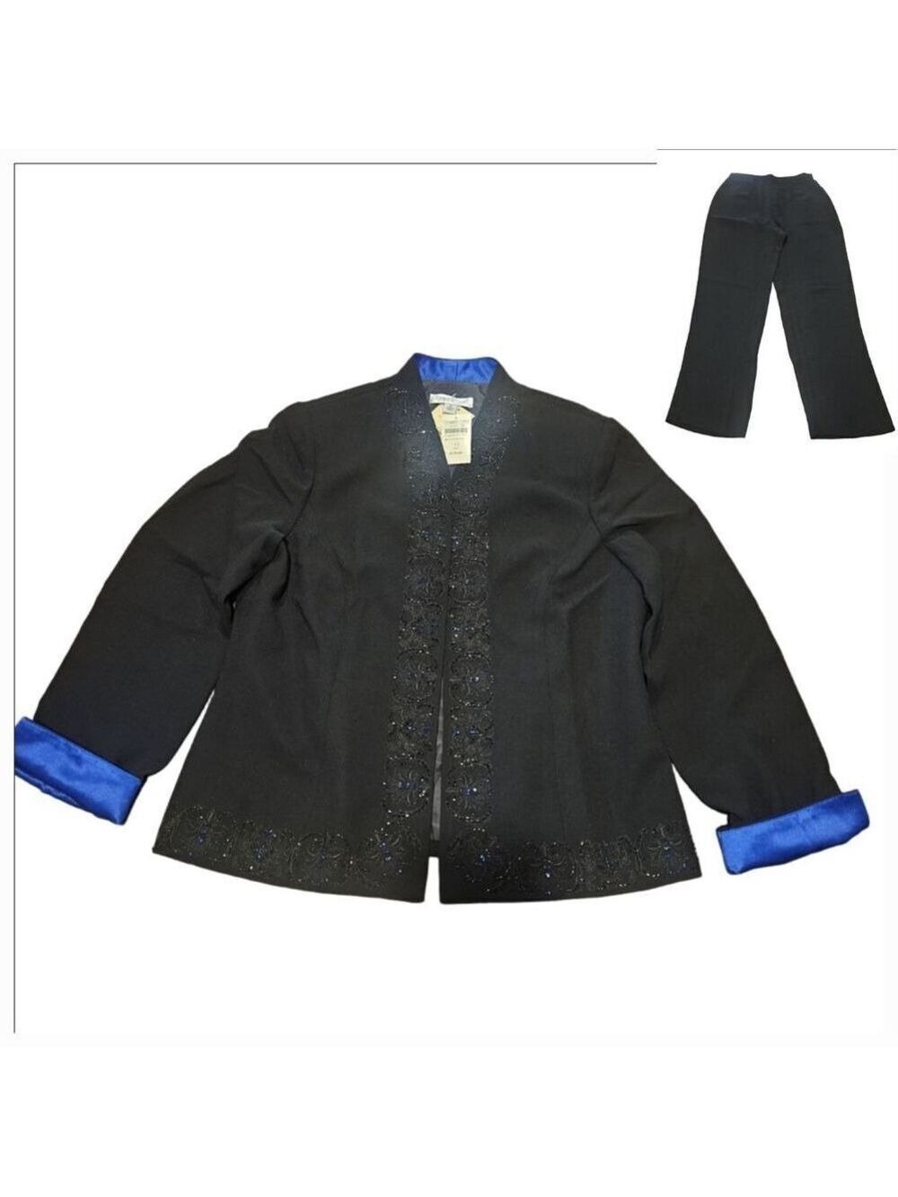 Women's Coldwater Creek NWT Black Blue Beaded Evening Pantsuit Size 12